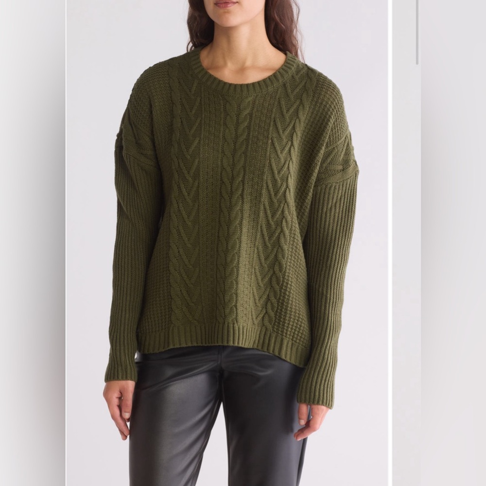 Joseph A - Boxy Cable Stitch Sweater (olive green)